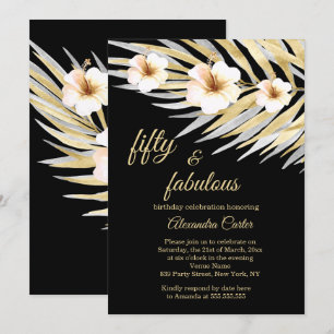 Invitation Fabuleux 50 Beige Blanc Noir Floral Anniversaire