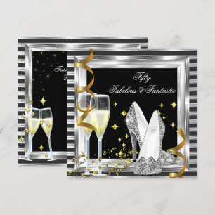 Invitation Fabuleux 50 Black Silver Stripe fête d'anniversair