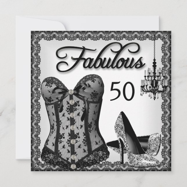 Invitation Fabuleux 50 Black White Corset High Heels Party (Devant)