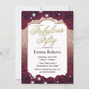Invitation Fabuleux 50 Bourgogne Rose Gold Floral Anniversair