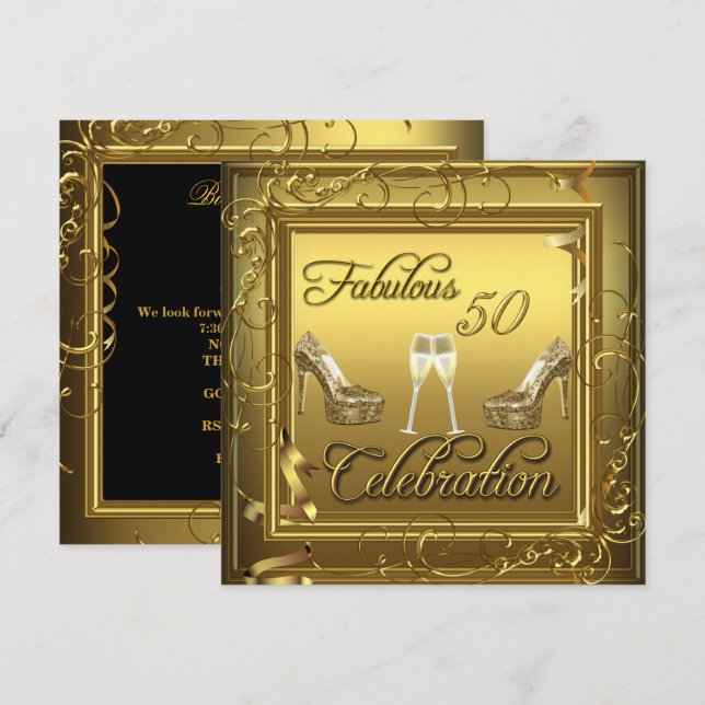 Invitation Fabuleux 50 Celebration Gold Black Champagne (Devant / Derrière)