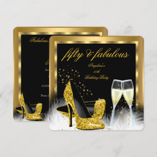 Invitation Fabuleux 50 Champagne d'or talons hauts Anniversai