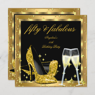 Invitation Fabuleux 50 Champagne d'or talons hauts Anniversai