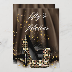 Invitation Fabuleux 50 Chocolat Brown talons d'or Anniversair
