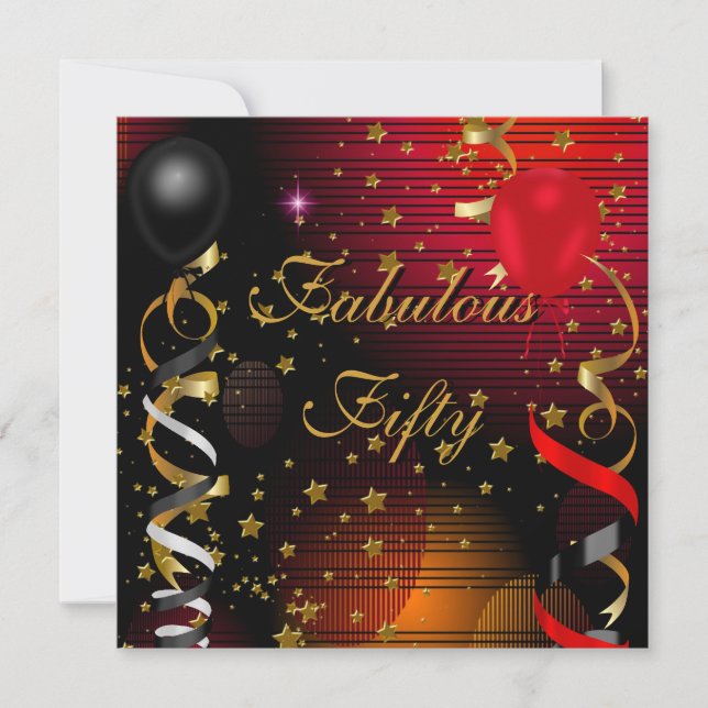 Invitation Fabuleux 50 Cinquante Anniversaire Fête Black Red  (Devant)