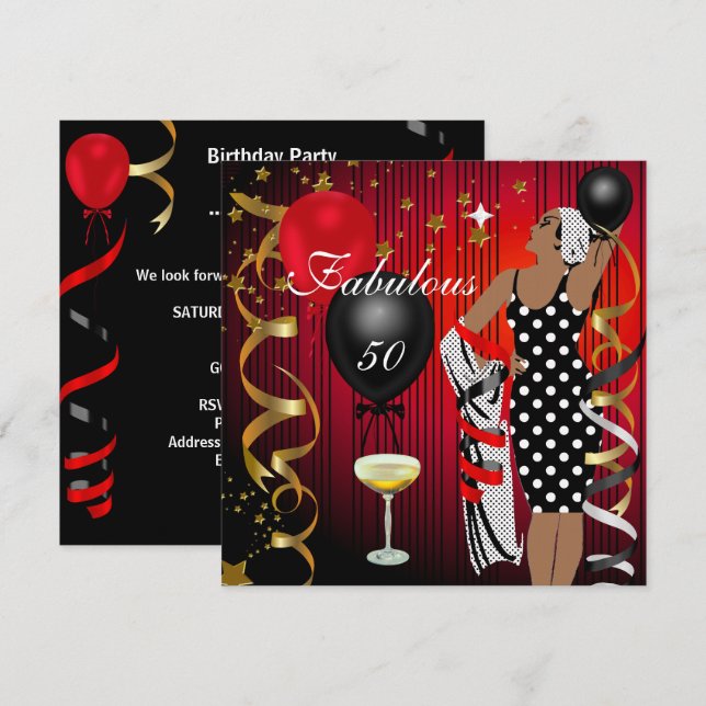 Invitation Fabuleux 50 Cinquante Diva Anniversaire Black Red  (Devant / Derrière)