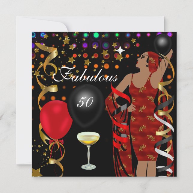 Invitation Fabuleux 50 Cinquante Diva Anniversaire Black Red  (Devant)
