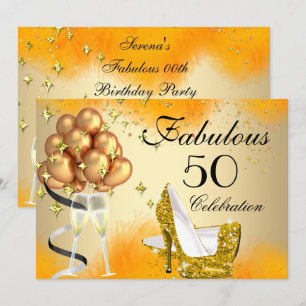 Invitation Fabuleux 50 Crème Or Jaune Haut talons Anniversair