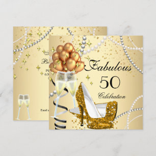 Invitation Fabuleux 50 Crème talons d'or Champagne Anniversai