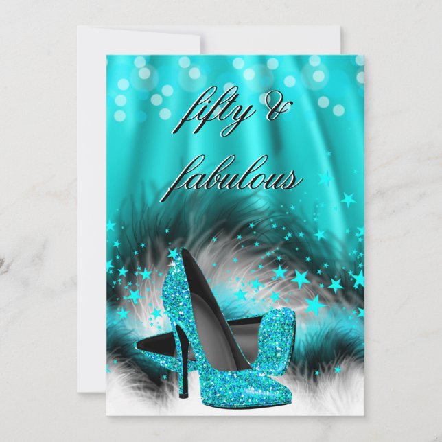 Invitation Fabuleux 50 étoiles bleues Turquoises talons hauts (Devant)
