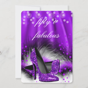 Invitation Fabuleux 50 étoiles violettes talons hauts Anniver
