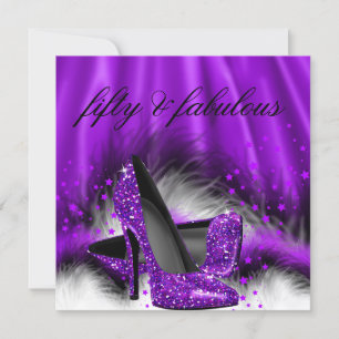 Invitation Fabuleux 50 étoiles violettes talons hauts Anniver