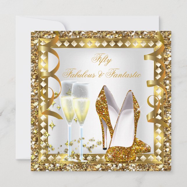 Invitation Fabuleux 50 & Fantastic White Gold Glam Anniversai (Devant)