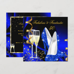 Invitation Fabuleux 50 Fantastique Abstrait Blue Gold Party