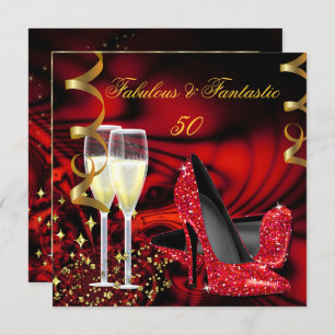 Invitation Fabuleux 50 Fantastique Red Gold Abstrait Annivers