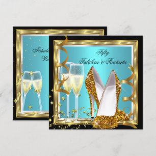 Invitation Fabuleux 50 Fantastique Turquoise Gold Anniversair