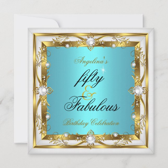 Invitation Fabuleux 50 fête d'anniversaire Turquoise White Pe (Devant)