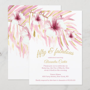Invitation Fabuleux 50 Fleurs d'or rose blanc Aquarelle