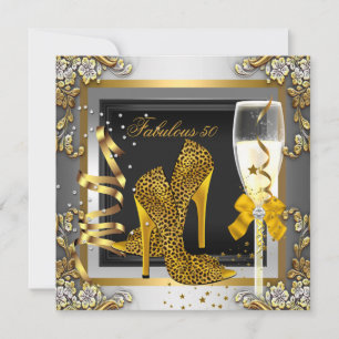 Invitation Fabuleux 50 Gold Leopard Silver Champagne Annivers