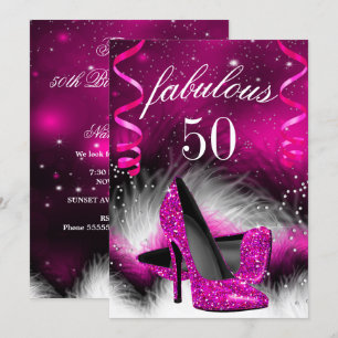 Invitation Fabuleux 50 Hot Rose High Heel fête d'anniversaire
