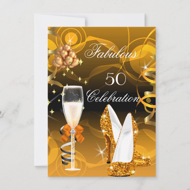 Invitation Fabuleux 50 Jaune Or Orange fête d'anniversaire (Devant)