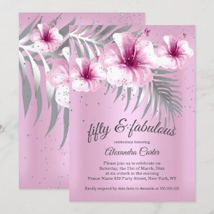 Invitation Fabuleux 50 Jolie fête d'Hibiscus d'argent rose