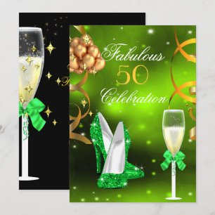 Invitation Fabuleux 50 Lime Green Gold Heels Champagne Party
