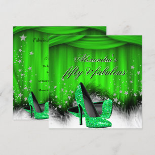 Invitation Fabuleux 50 Lime Vert talons haute plumes Annivers