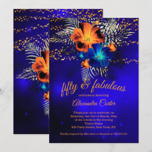 Invitation Fabuleux 50 Luminaire bleu Orange Hibiscus Anniver