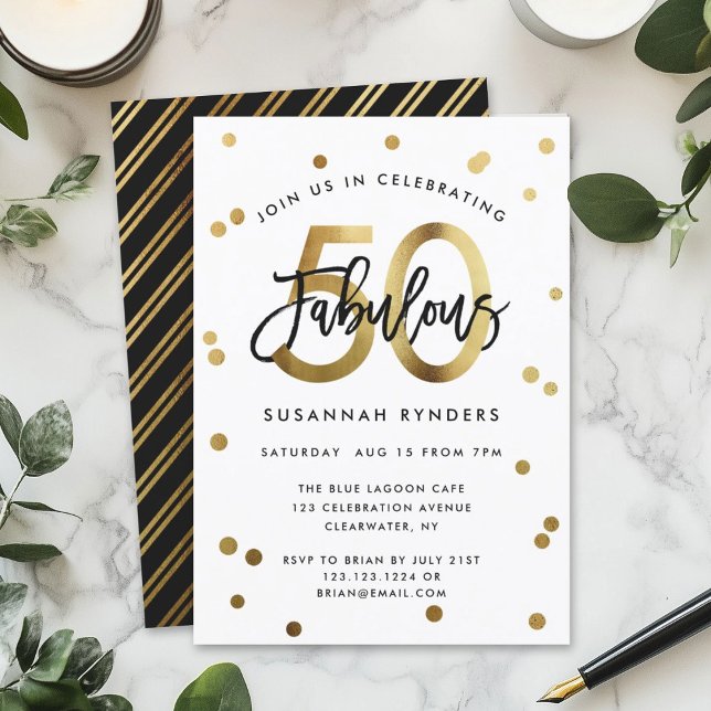 Invitation Fabuleux 50 | Moderne Elegant Or Brossé Anniversai (Créateur téléchargé)
