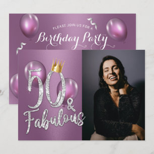 Invitation Fabuleux 50 moderne violet fille photo 50e anniver