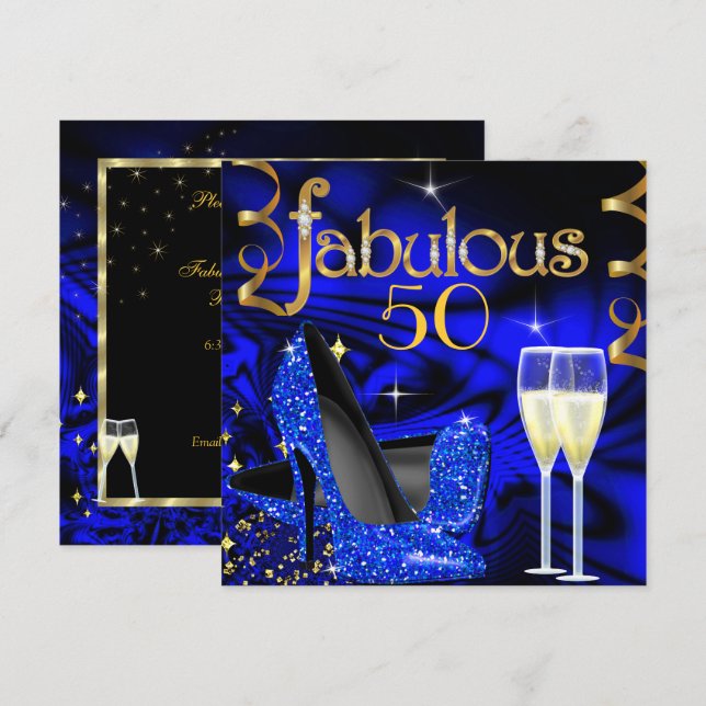 Invitation Fabuleux 50 Partie Abstrait Blue High Heels Gold (Devant / Derrière)
