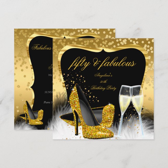 Invitation Fabuleux 50 Parties scintillant Champagne Gold (Devant / Derrière)