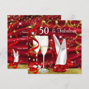 Invitation Fabuleux 50 Parties scintillant Gold Red High Heel