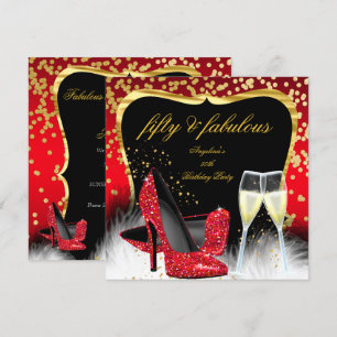 Invitation Fabuleux 50 Parties scintillant Rouge Champagne d'