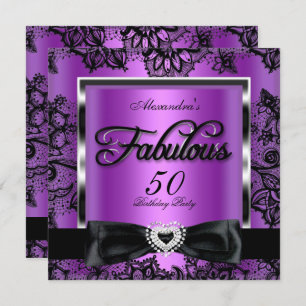 Invitation Fabuleux 50 Party Purple Damask Black Lace