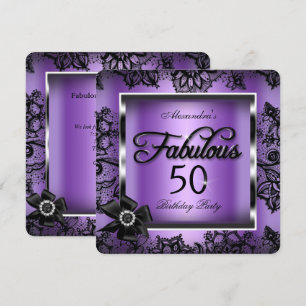 Invitation Fabuleux 50 Party Purple Damask Black Lace Pearl