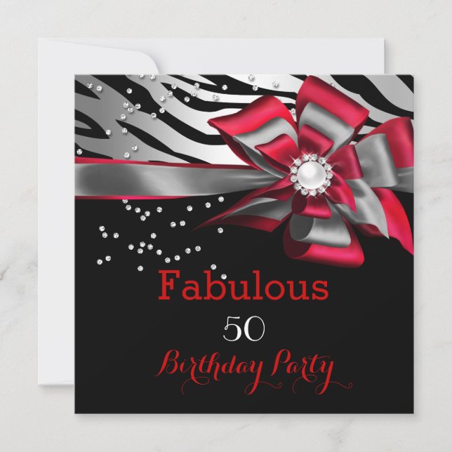 Invitation Fabuleux 50 Party Red Zebra Black Silver Pearl (Devant)
