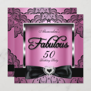 Invitation Fabuleux 50 Party Rose Damask Black Lace