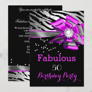 Invitation Fabuleux 50 Party rose Zebra Black Silver Pearl
