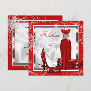 Invitation Fabuleux 50 Party Rouge Robe Argent talons S7