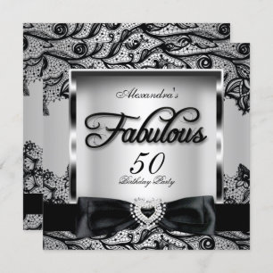 Invitation Fabuleux 50 Party Silver Grey Damask Black Lace 2