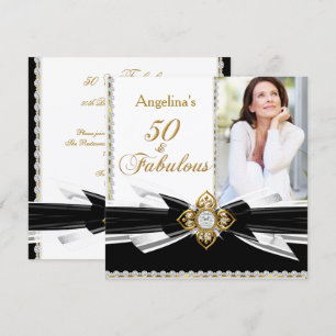 Invitation Fabuleux 50 Photo Black White Gold fête d'annivers