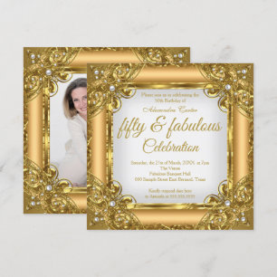 Invitation Fabuleux 50 Photo élite Gold Pearl fête d'annivers