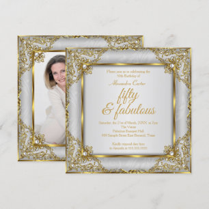 Invitation Fabuleux 50 Photo Gold gris Pearl fête d'anniversa