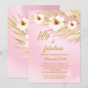 Invitation Fabuleux 50 Pink Gold Blanc Floral Anniversaire