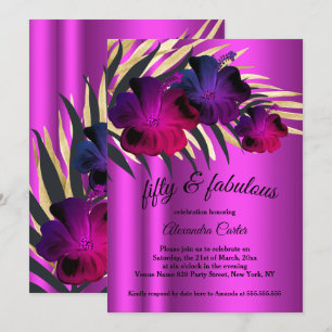 Invitation Fabuleux 50 PInk Plum Purple Gold Hibiscus fête