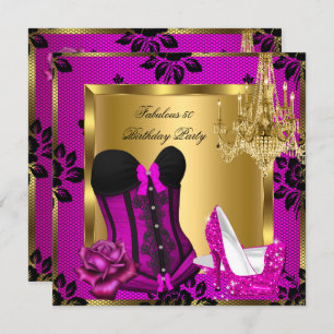 Invitation Fabuleux 50 prune rose Talons Chandelier dentelle