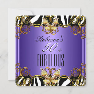 Invitation Fabuleux 50 Purple Gold Black White Zebra