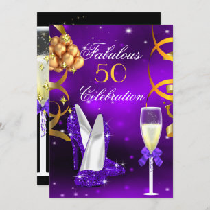 Invitation Fabuleux 50 Purple Gold Heels Champagne Party